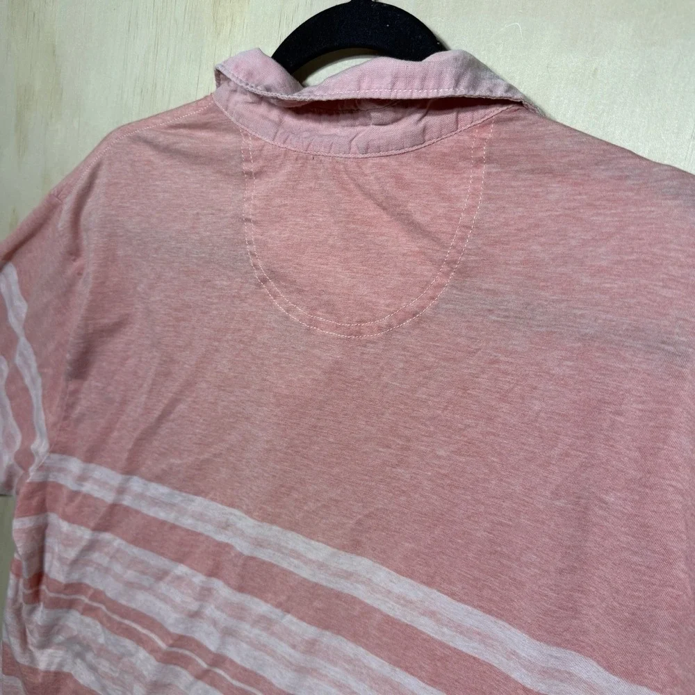 Tommy Bahama Polo Shirt Mens XL‎ Pink Striped Short Sleeve Casual Cotton